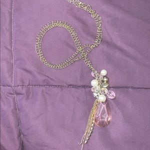 Cluster necklace w/ dusty pink/gold/pearl accents